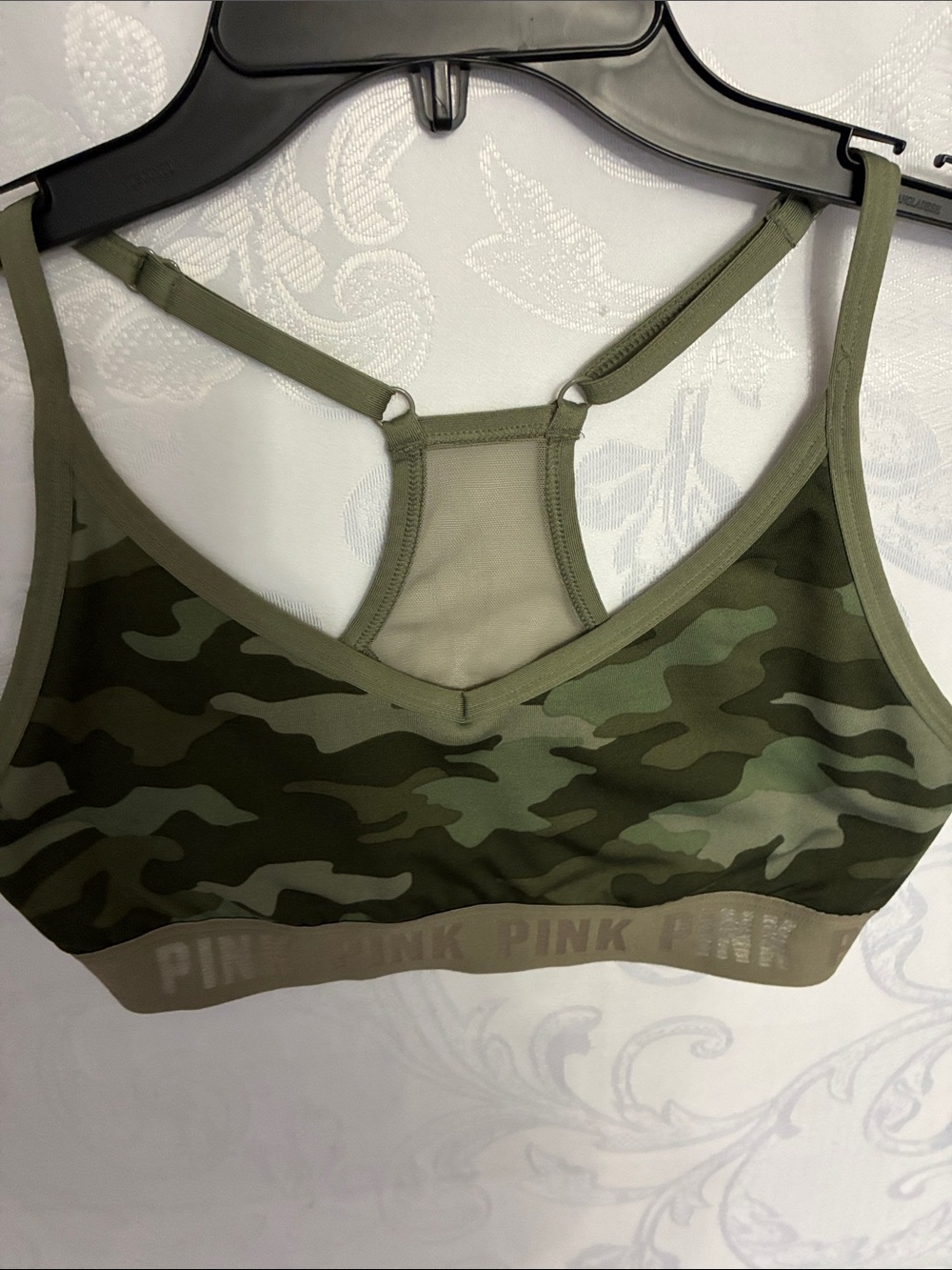 PINK Victoria's Secret Green Camo Racerback Bralette